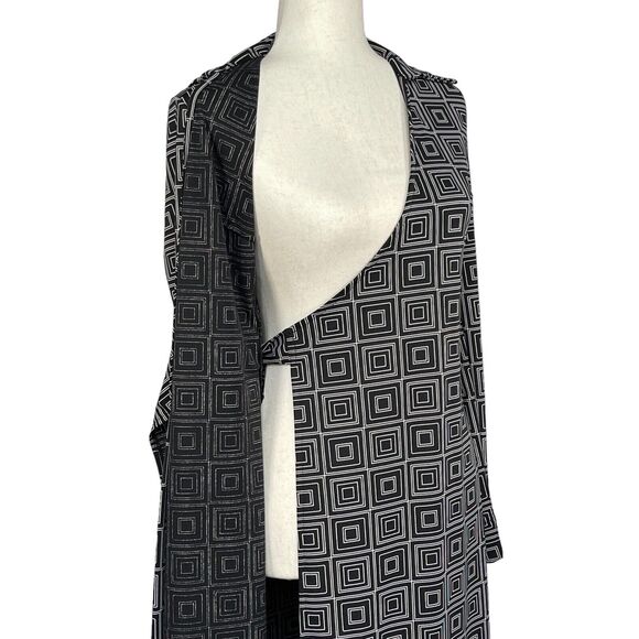 Express Wrap Dress Women Size 3/4 Black Geometric Surplice V-Neck Collared - Picture 5 of 12
